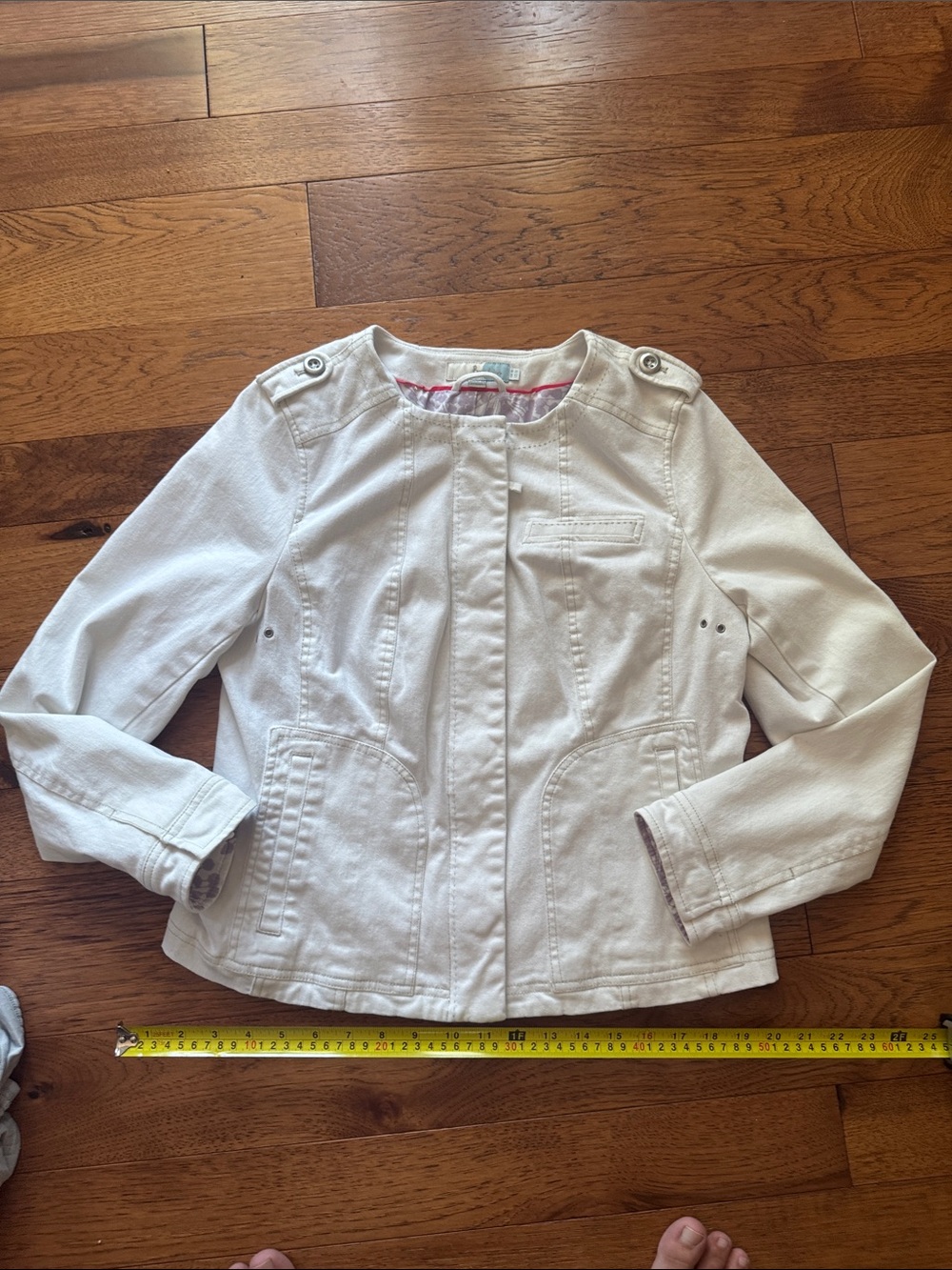 Boden Moto  White Cotton Button-Shoulder Jacket size 10